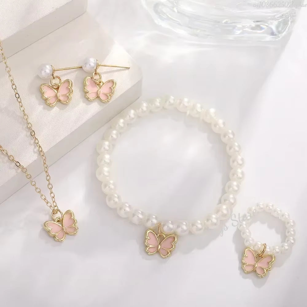 Crystal Butterfly Jewelry Set – Necklace, Bracelet, Ring & Earrings for Women