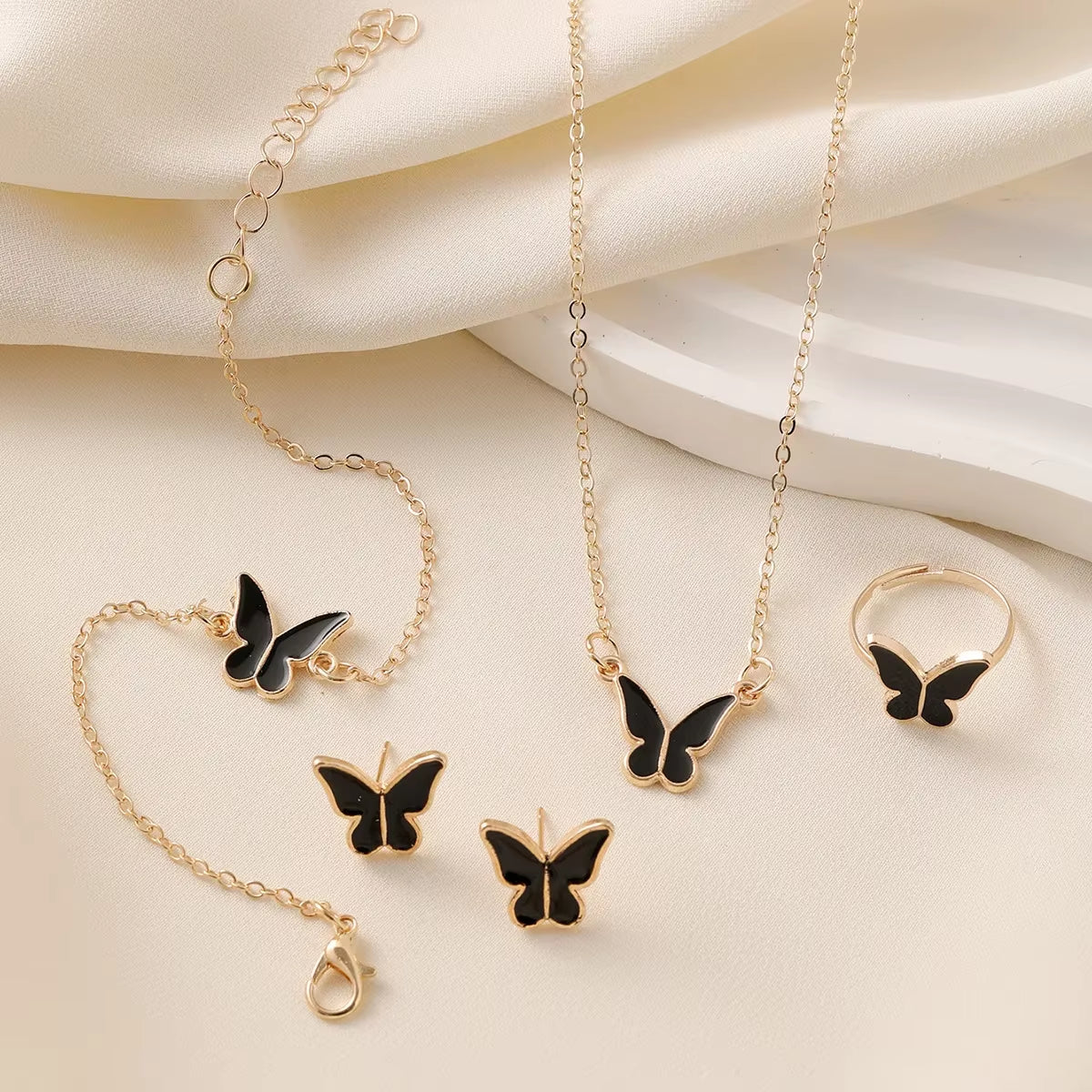 Crystal Butterfly Jewelry Set – Necklace, Bracelet, Ring & Earrings for Women