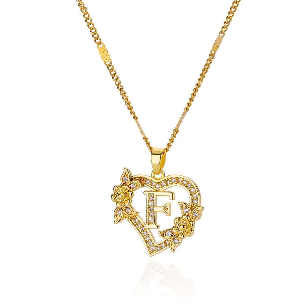 Gold-Plated Stainless Steel Heart Necklace with Zircon & Initials for Women