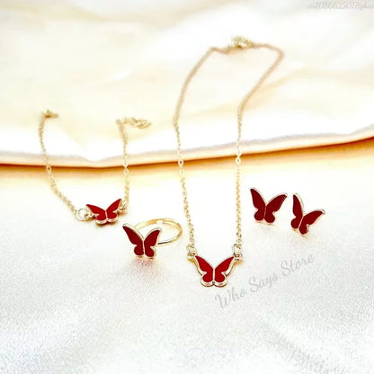 Crystal Butterfly Jewelry Set – Necklace, Bracelet, Ring & Earrings for Women