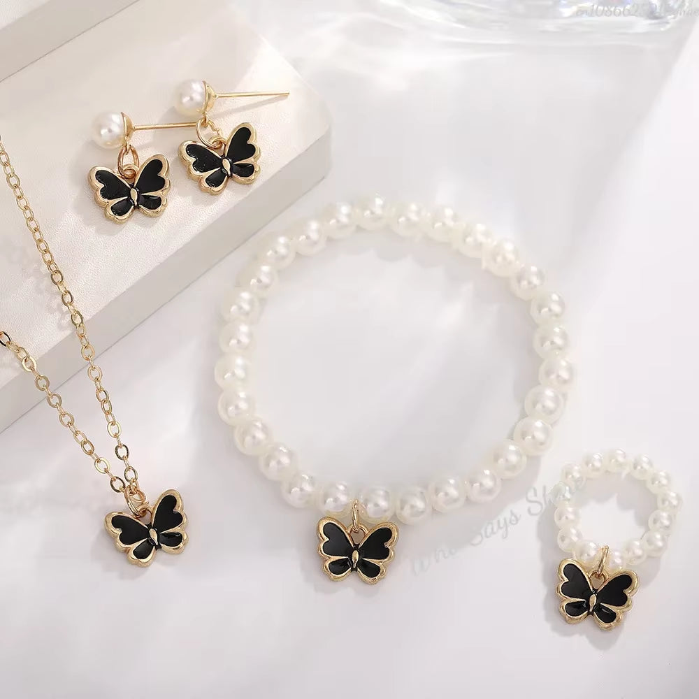 Crystal Butterfly Jewelry Set – Necklace, Bracelet, Ring & Earrings for Women