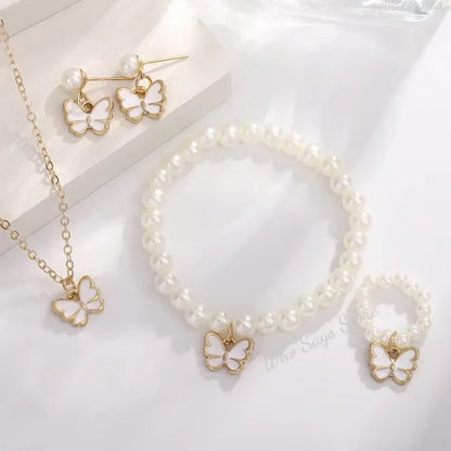 Crystal Butterfly Jewelry Set – Necklace, Bracelet, Ring & Earrings for Women