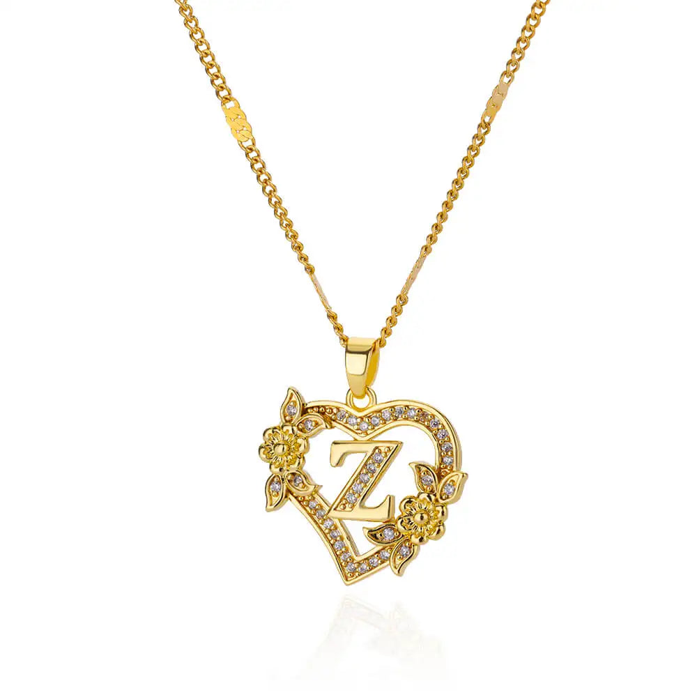 Gold-Plated Stainless Steel Heart Necklace with Zircon & Initials for Women