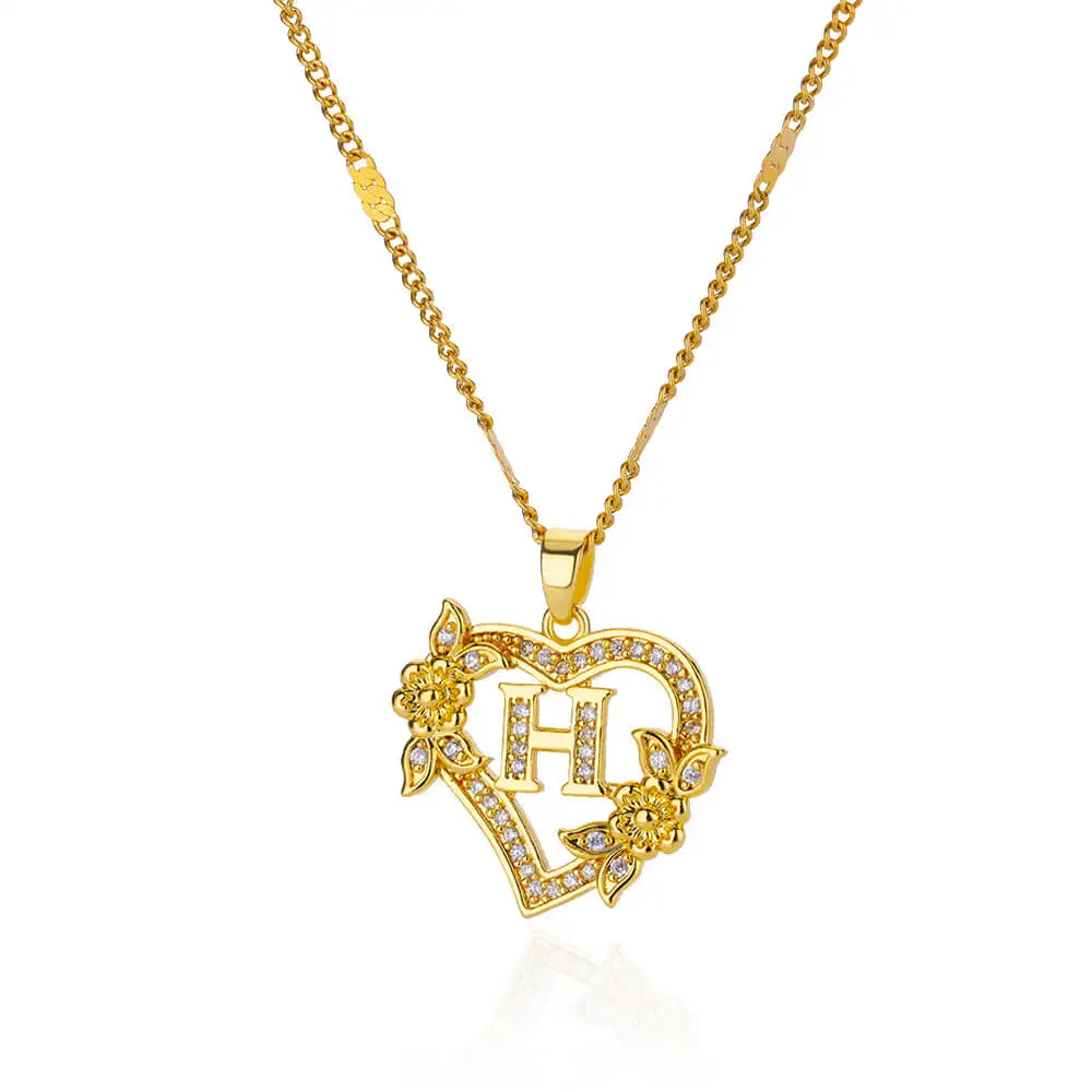 Gold-Plated Stainless Steel Heart Necklace with Zircon & Initials for Women