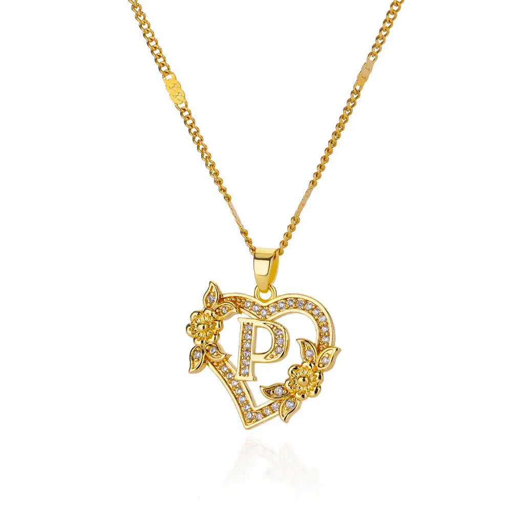 Gold-Plated Stainless Steel Heart Necklace with Zircon & Initials for Women