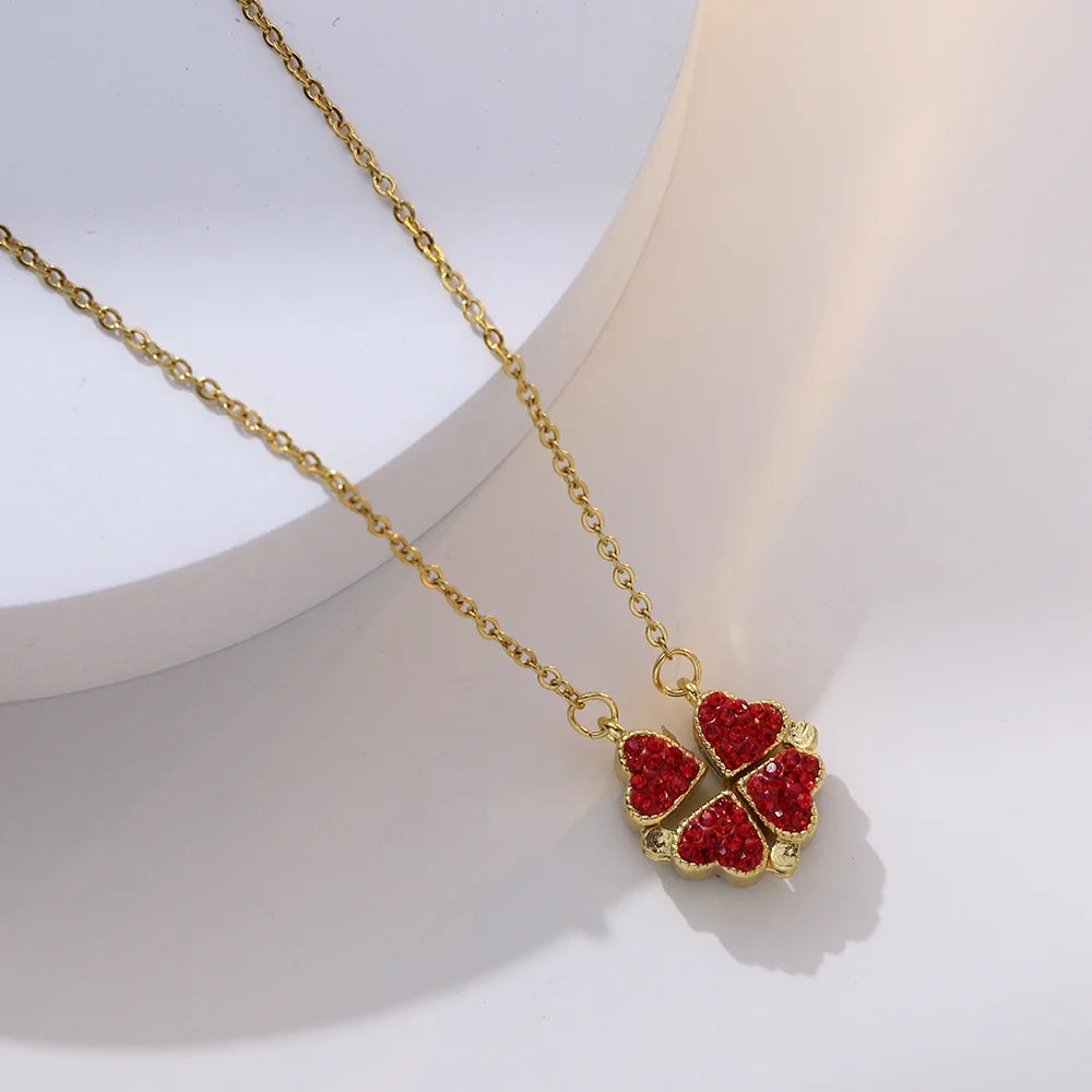 316L Stainless Steel Magnetic Heart Clover Necklace for Women