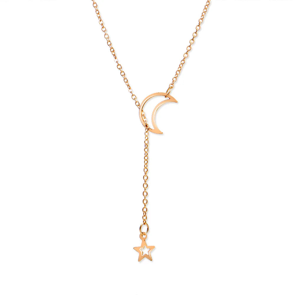 Gold Moon & Star Pendant Choker Necklace for Women