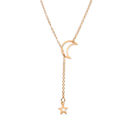 Gold Moon & Star Pendant Choker Necklace for Women