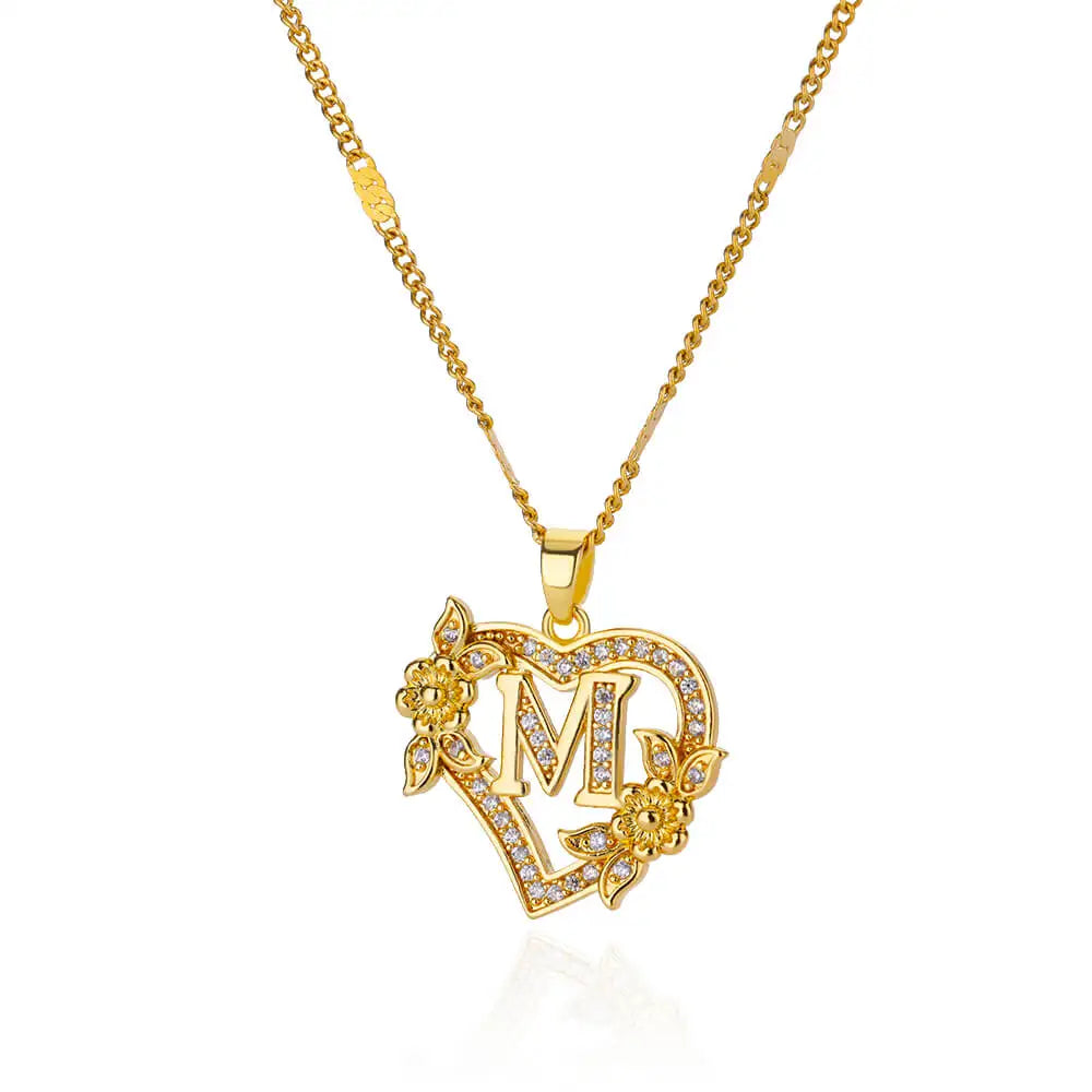 Gold-Plated Stainless Steel Heart Necklace with Zircon & Initials for Women