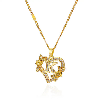 Gold-Plated Stainless Steel Heart Necklace with Zircon & Initials for Women