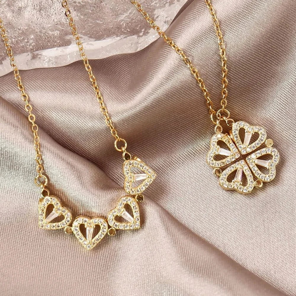 316L Stainless Steel Magnetic Heart Clover Necklace for Women