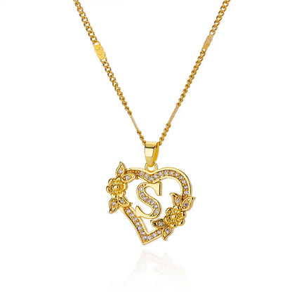 Gold-Plated Stainless Steel Heart Necklace with Zircon & Initials for Women