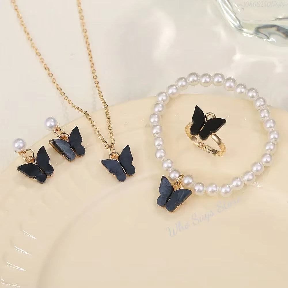 Crystal Butterfly Jewelry Set – Necklace, Bracelet, Ring & Earrings for Women