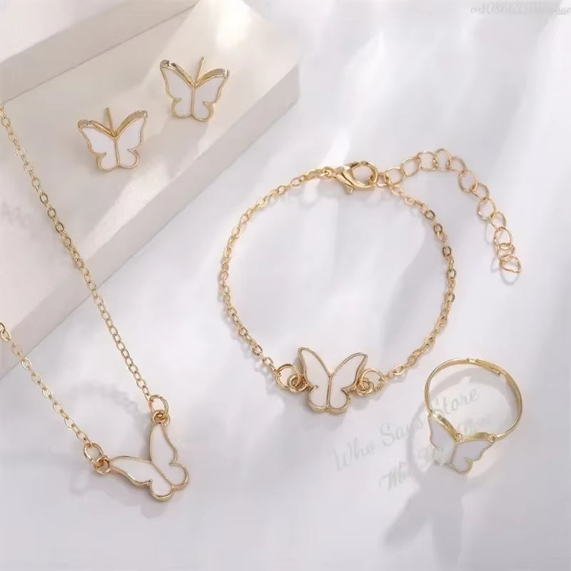 Crystal Butterfly Jewelry Set – Necklace, Bracelet, Ring & Earrings for Women