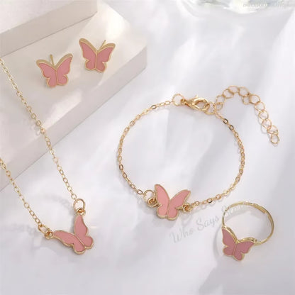 Crystal Butterfly Jewelry Set – Necklace, Bracelet, Ring & Earrings for Women